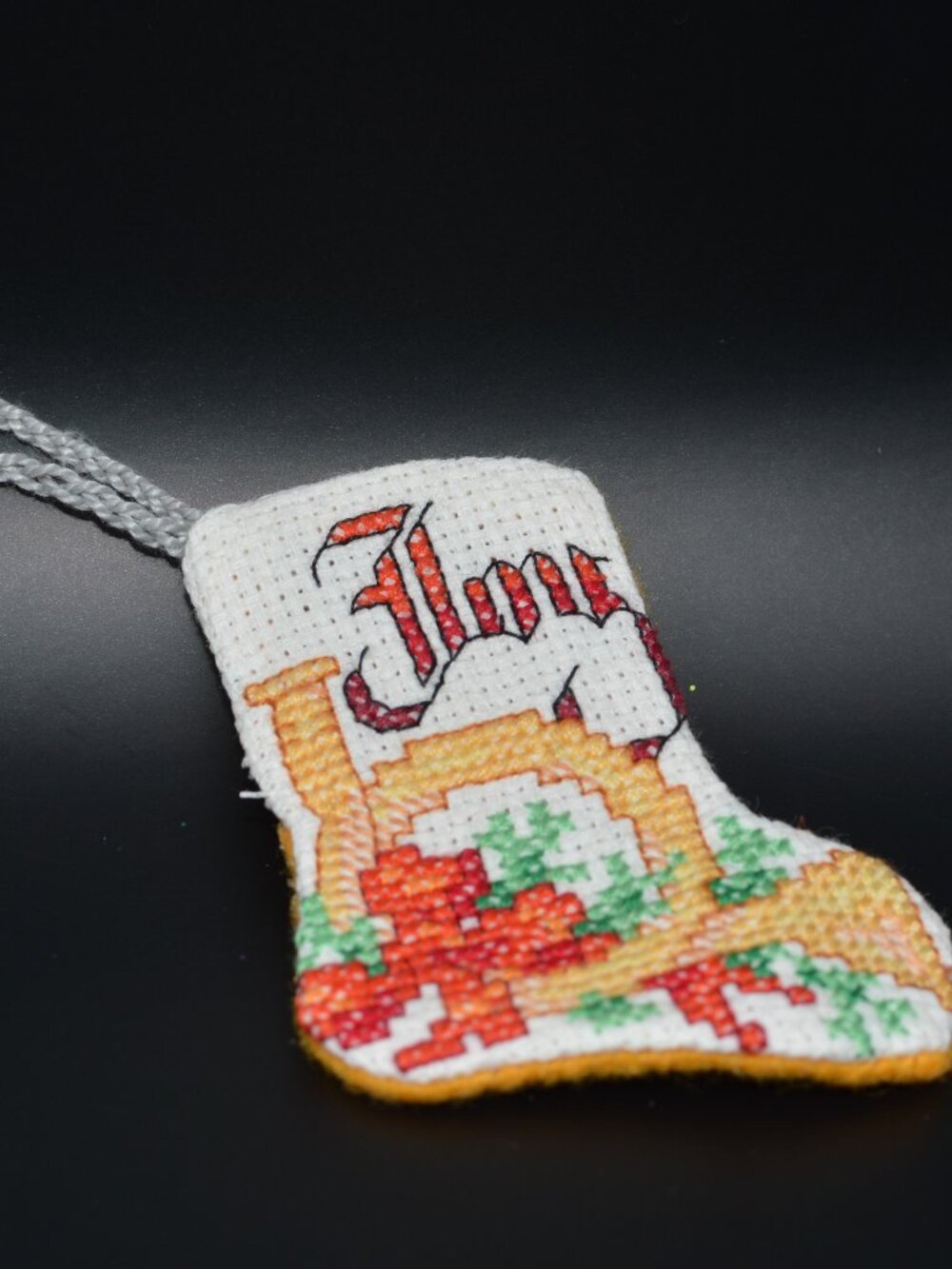 Cross Stitch Homemade Stocking Ornament - Joy